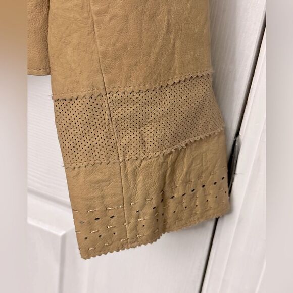 Wilson’s Camel Yellow patchwork leather jacket with stitching laser cut western - Picture 4 of 15